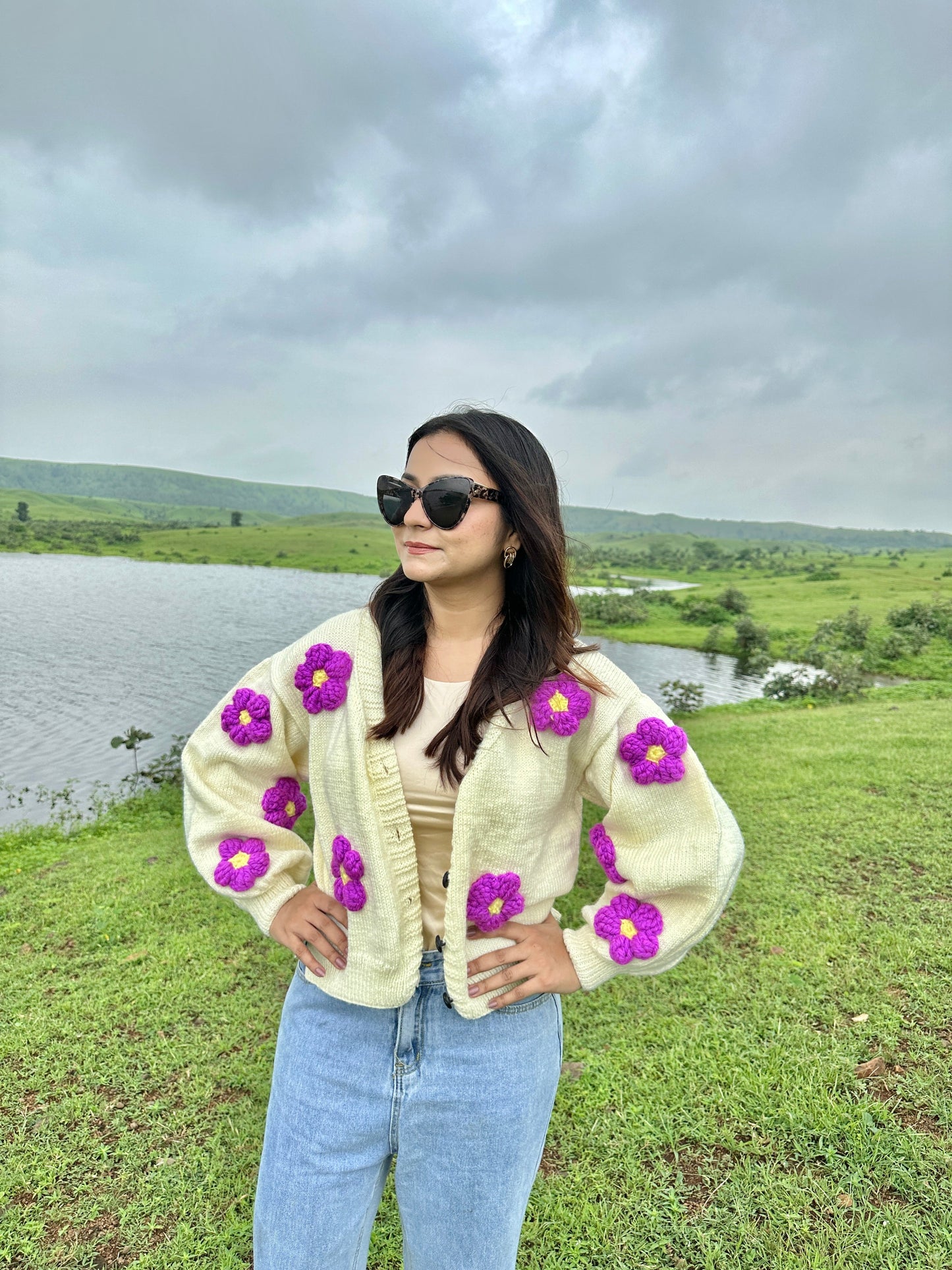 Plum Hanging Daisy Cardigan