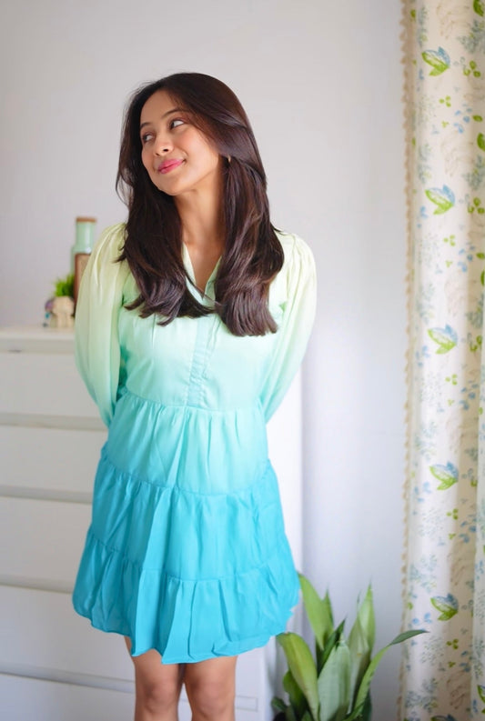 Blue Ombre Tiered Dress