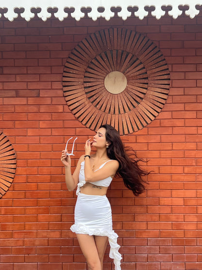 White Ruffle Cut-Out Mini Dress