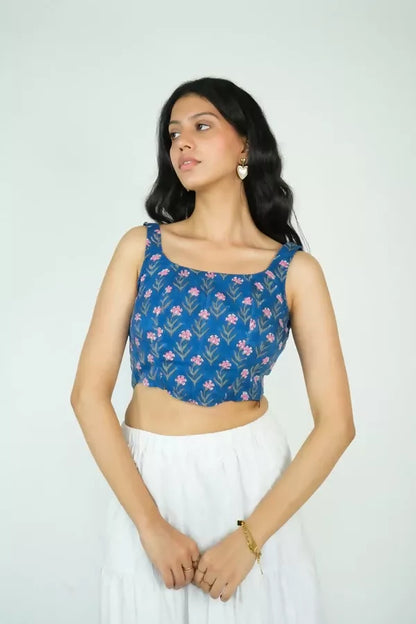 Blue Cotton Corset Top