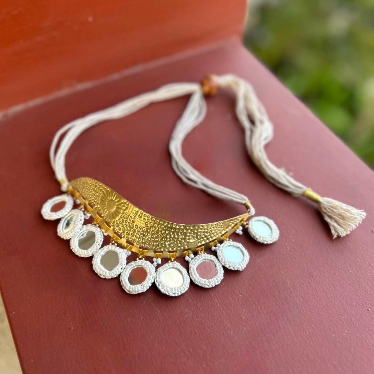 Brass Beige Mirror Choker