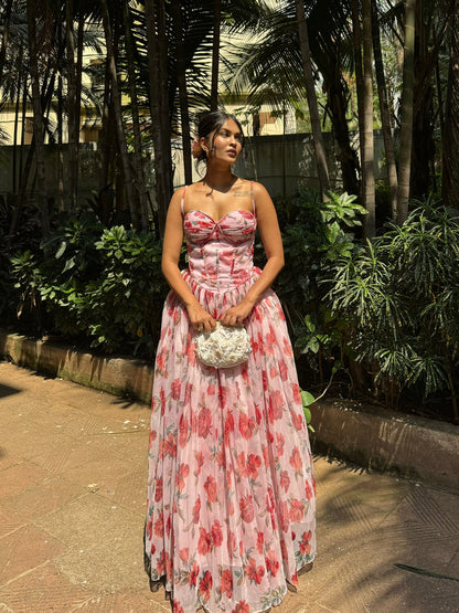 Floral Pink Padded Corset Gown