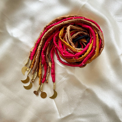 Silk Gold Pink Hair Strings