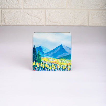 Picturesque Landscape Mug with Coaster - Yellow