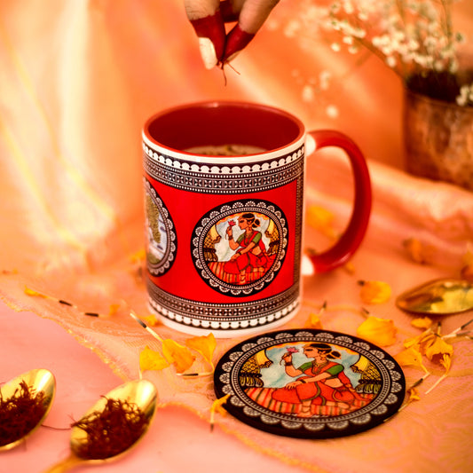 Paripatra Pattachitra Mug with Coaster - Red