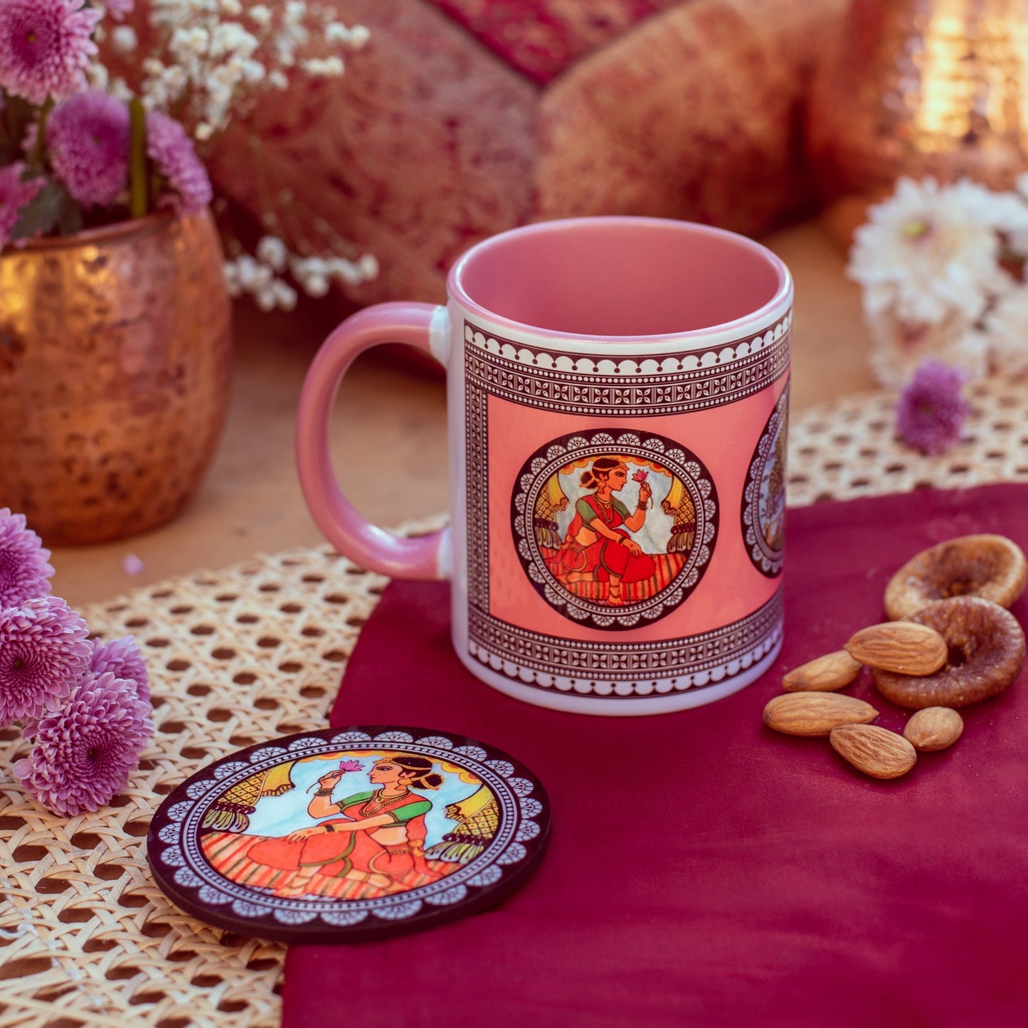 Paripatra Pattachitra Mug with Coaster - Pink