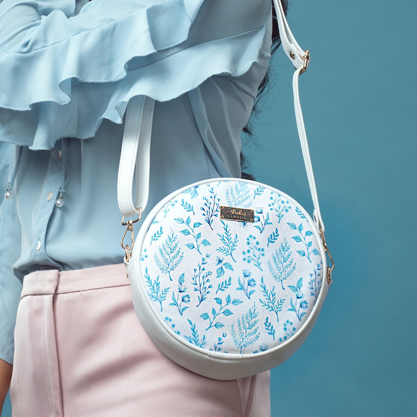 Azure Blooms White Orbit Sling bag