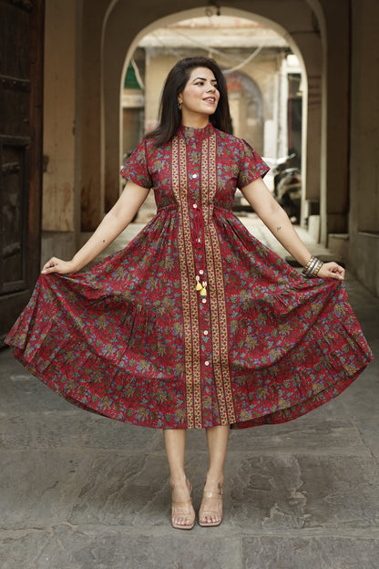 Printed Flutter Sleeves Printed Maxi Dress