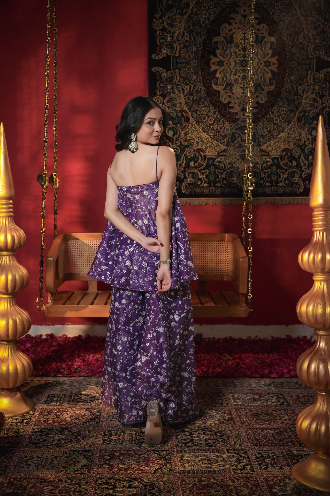 Basanti Purple Thread Work Palazzo Set