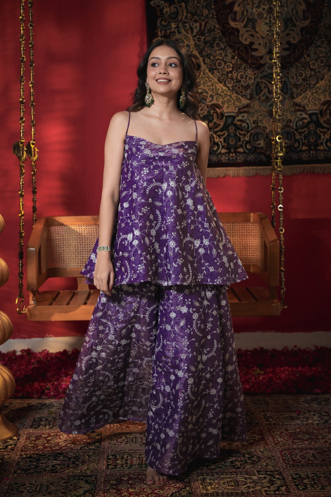 Basanti Purple Thread Work Palazzo Set