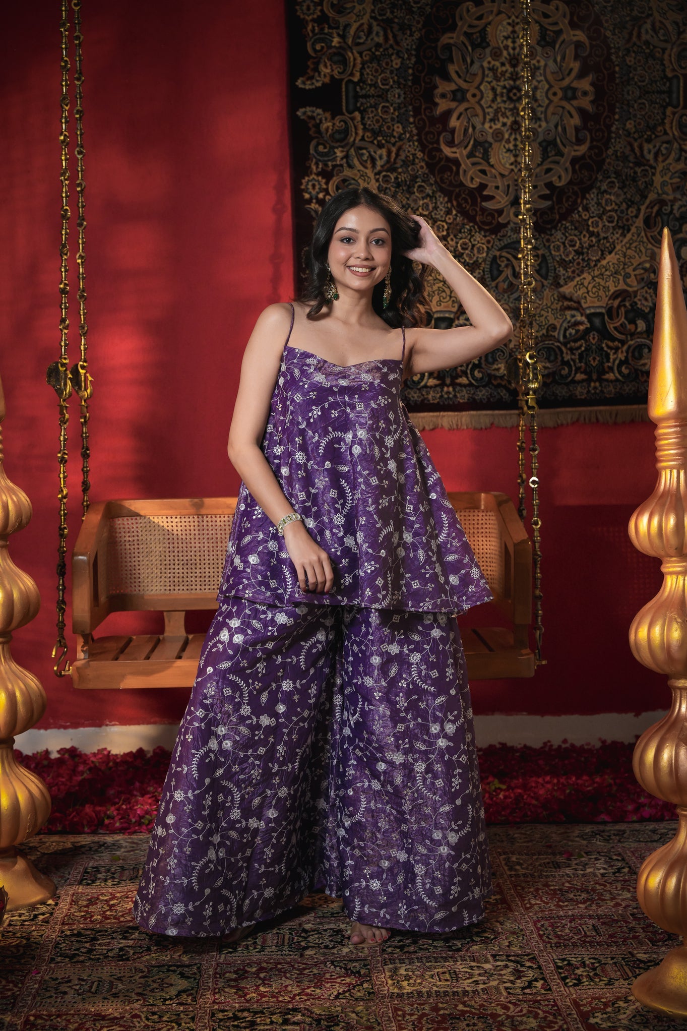 Basanti Purple Thread Work Palazzo Set