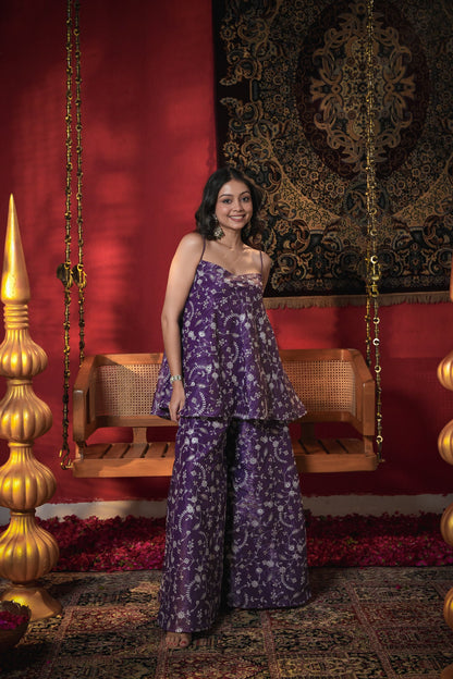 Basanti Purple Thread Work Palazzo Set