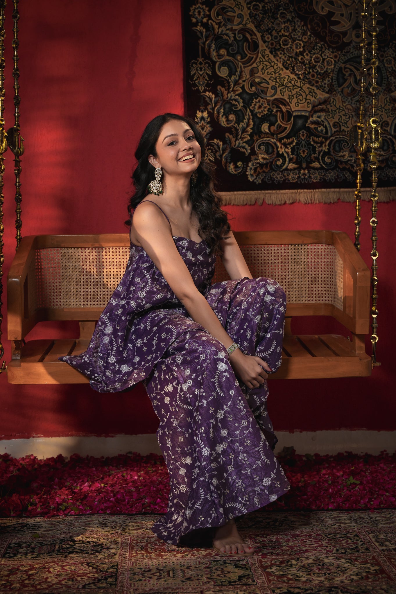 Basanti Purple Thread Work Palazzo Set