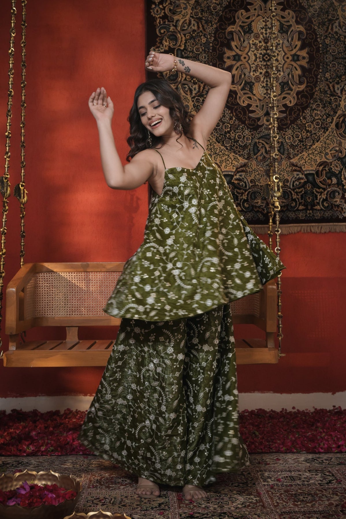 Madhubala Green Thread Work Palazzo Set