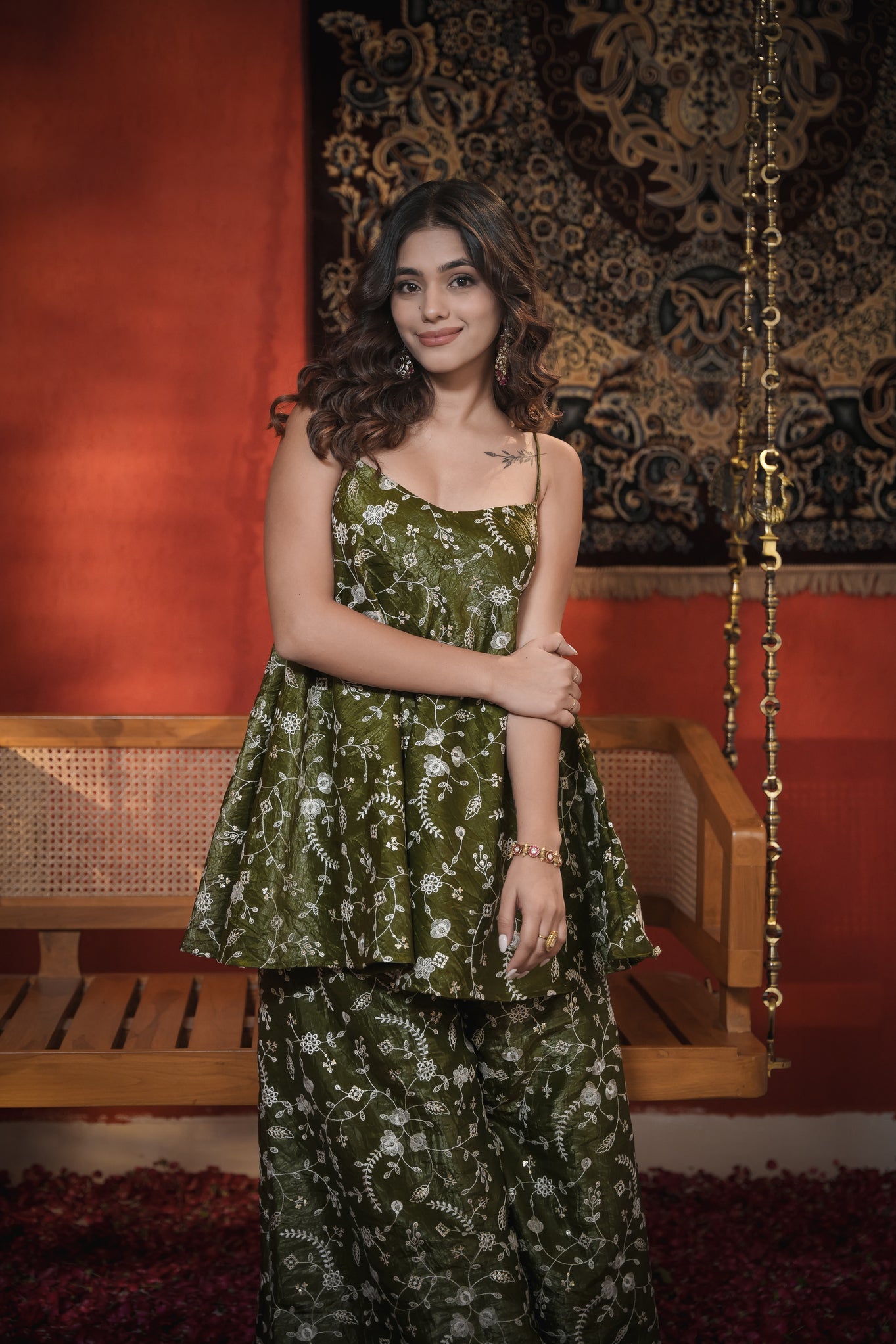 Madhubala Green Thread Work Palazzo Set