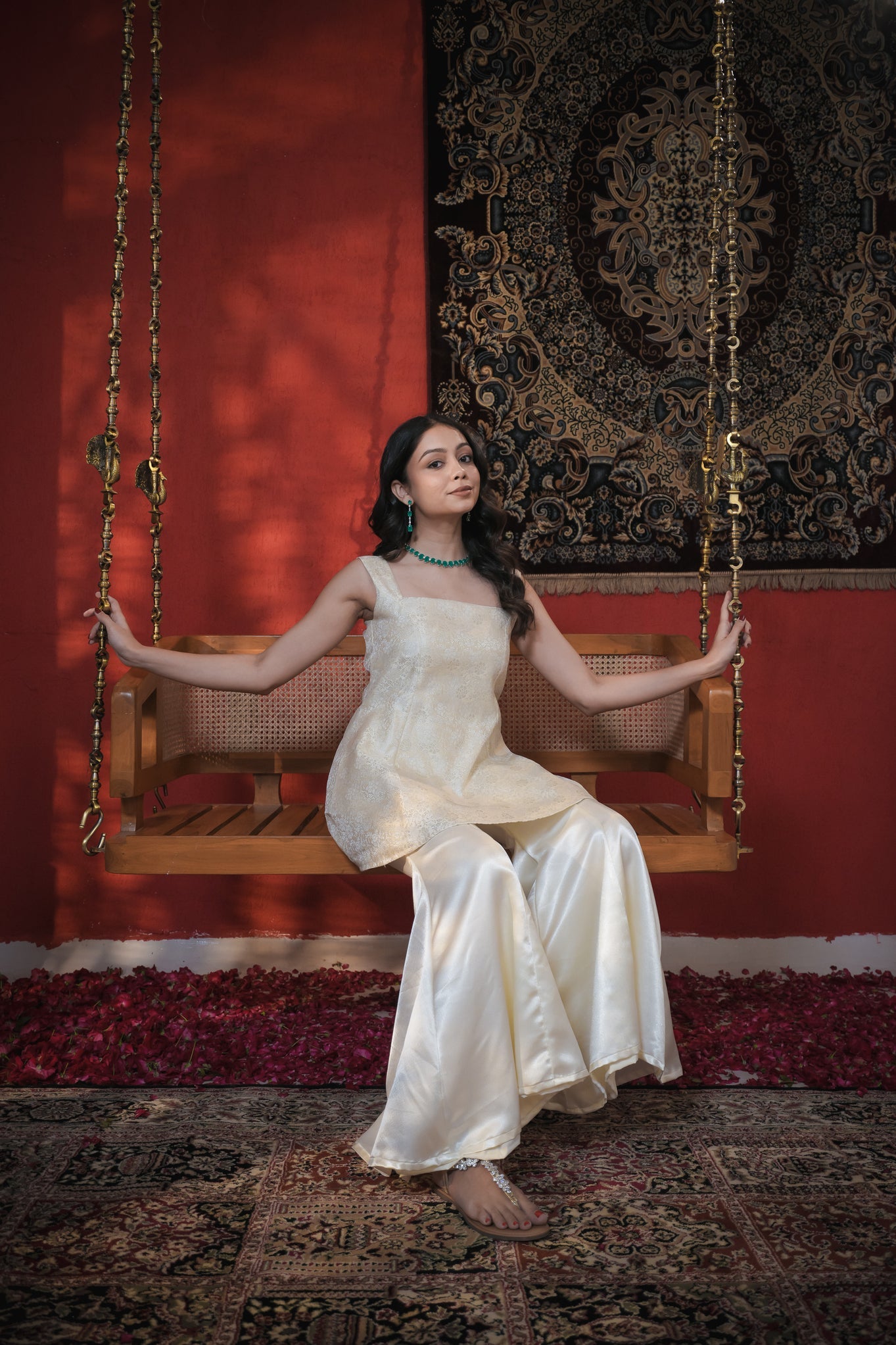 Aisha White Kurti & Bell Bottom Set