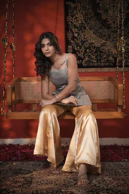 Tina Dark Grey Kurti & Bell Bottom Set