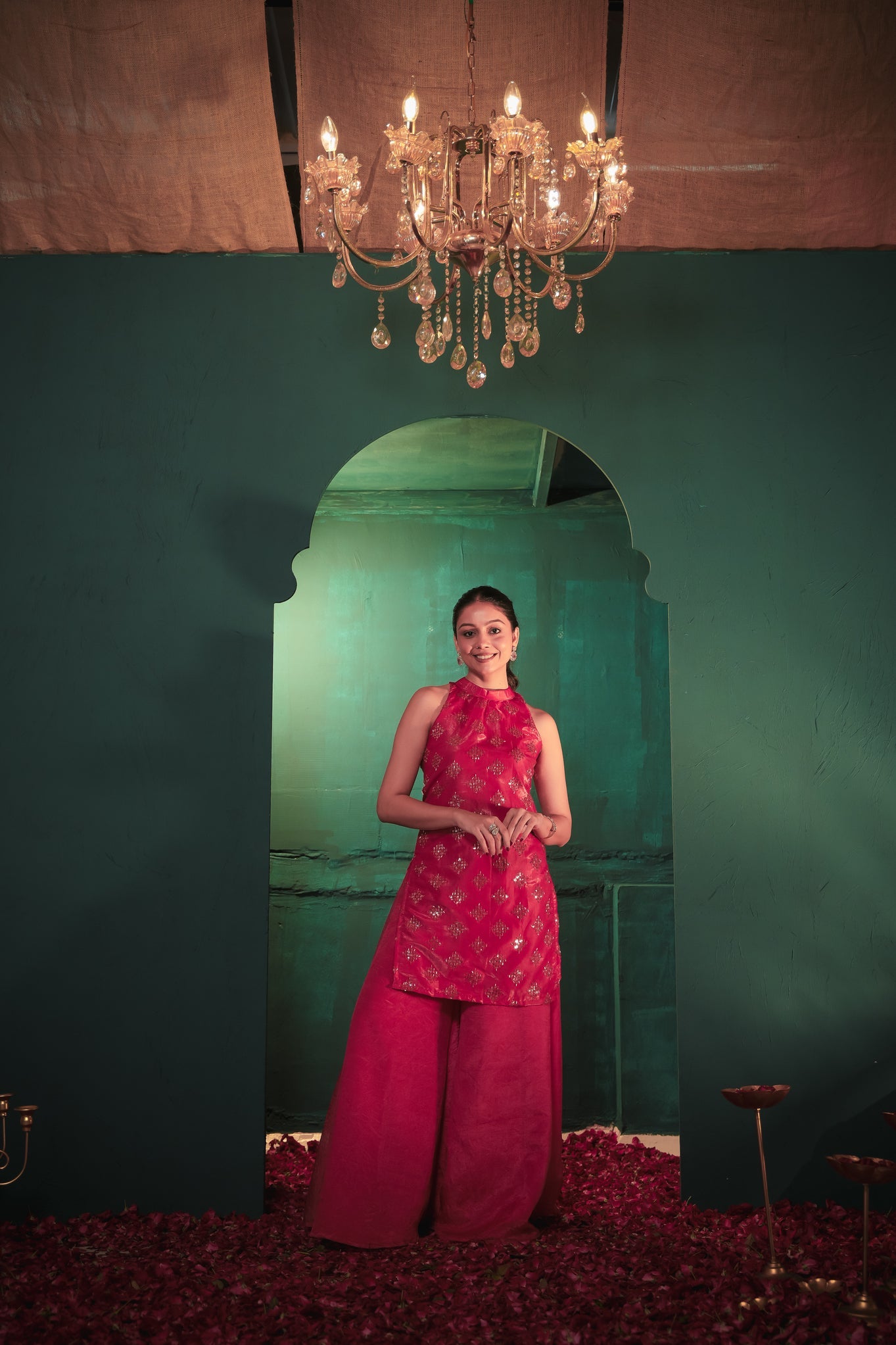 Laila Pink Hand Work Suit Set