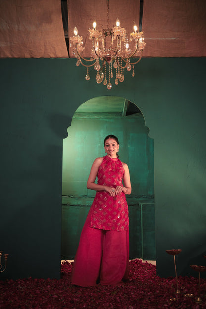 Laila Pink Hand Work Suit Set