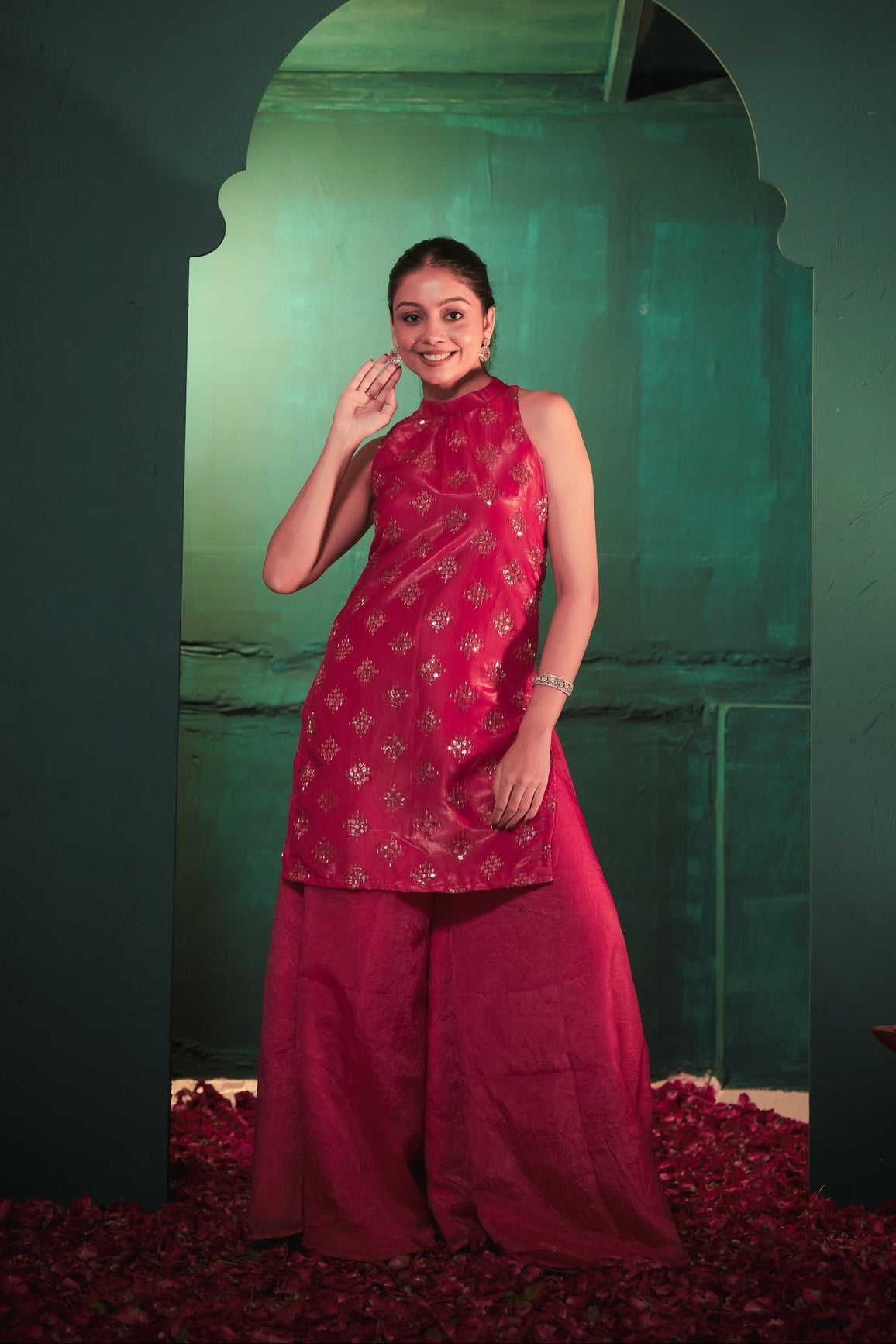 Laila Pink Hand Work Suit Set