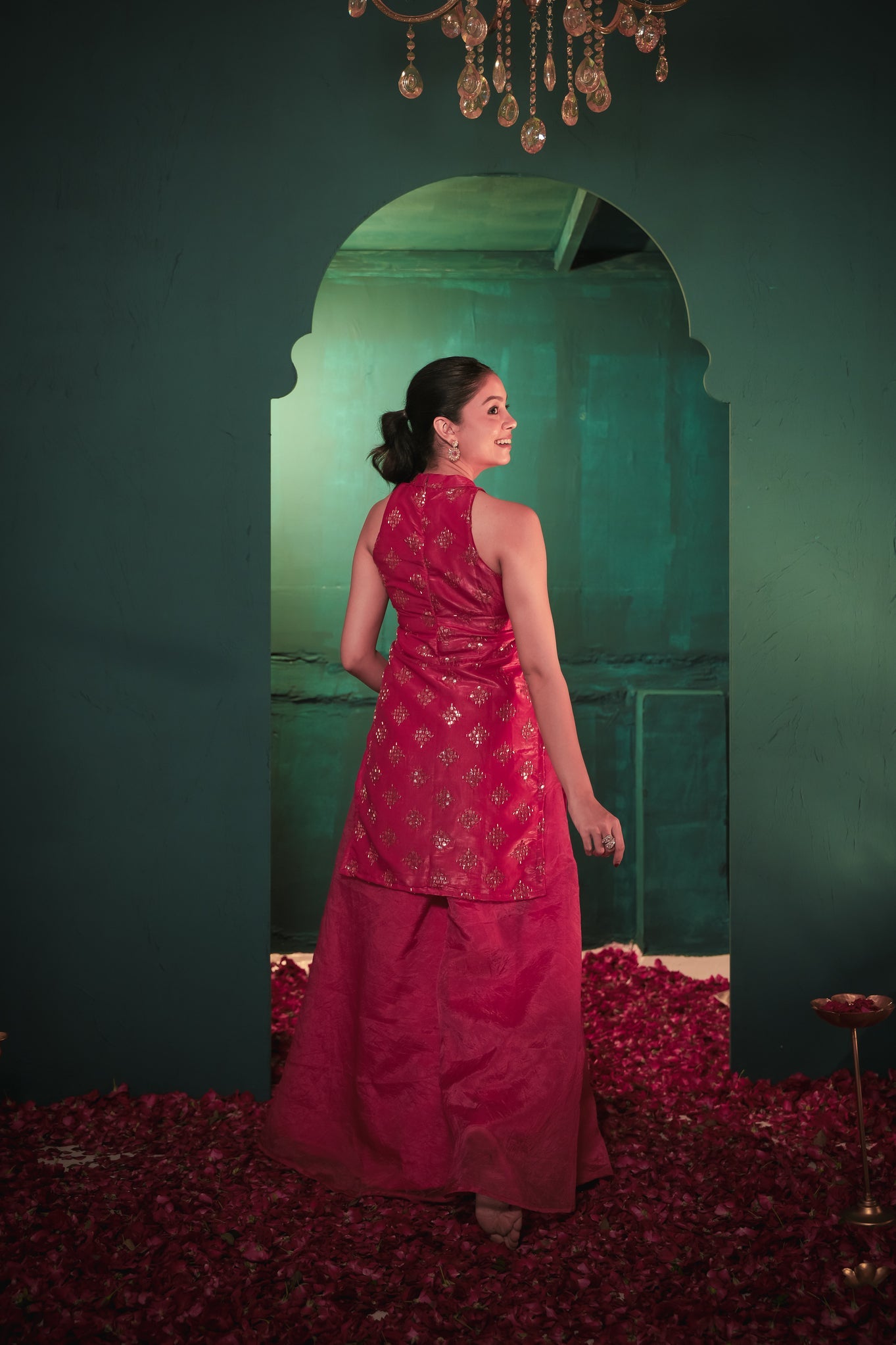 Laila Pink Hand Work Suit Set