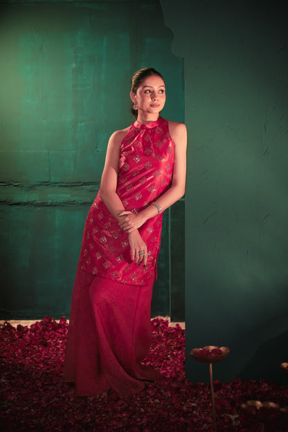 Laila Pink Hand Work Suit Set