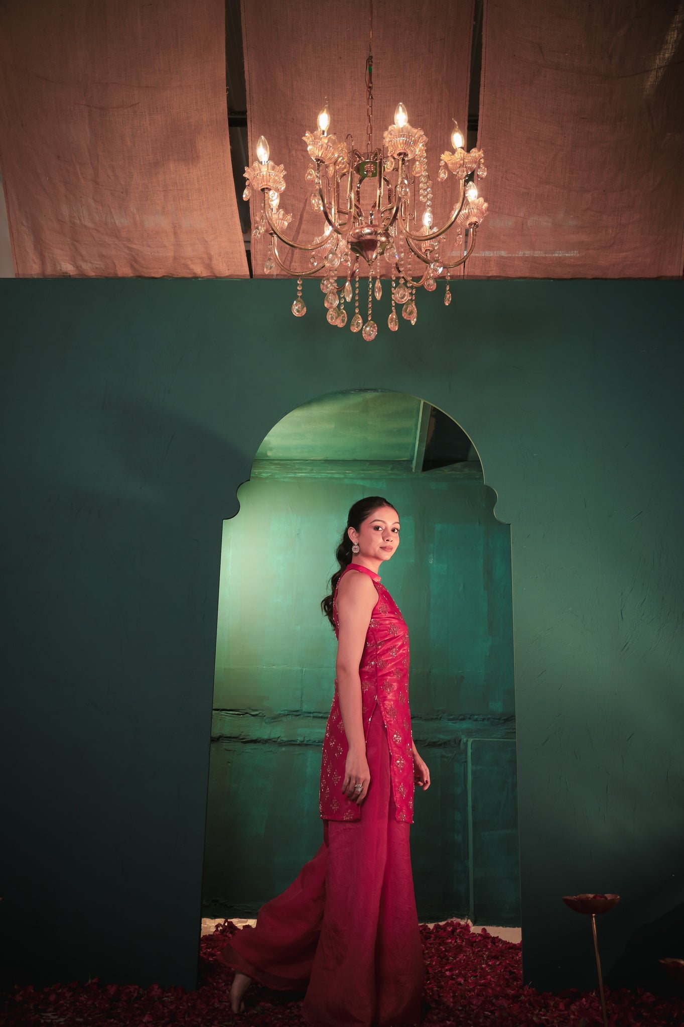 Laila Pink Hand Work Suit Set