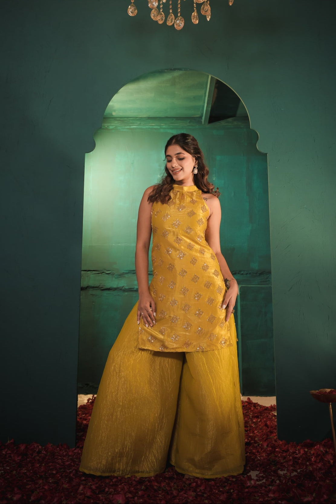Mona Darling Yellow Hand Work Suit Set