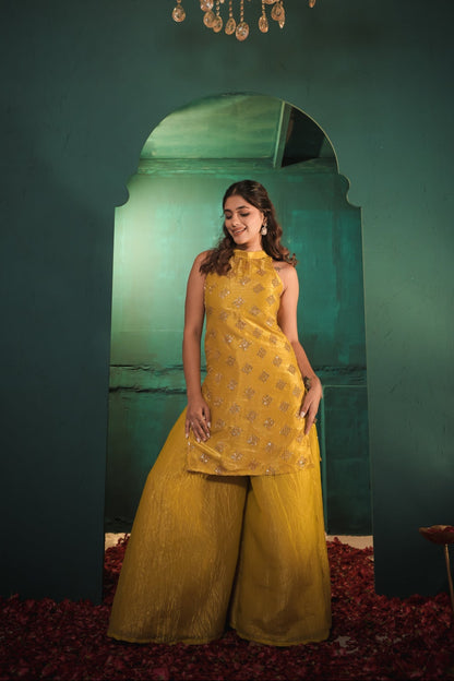 Mona Darling Yellow Hand Work Suit Set
