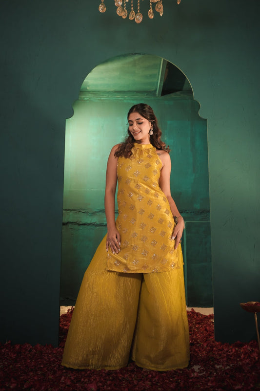 Mona Darling Yellow Hand Work Suit Set