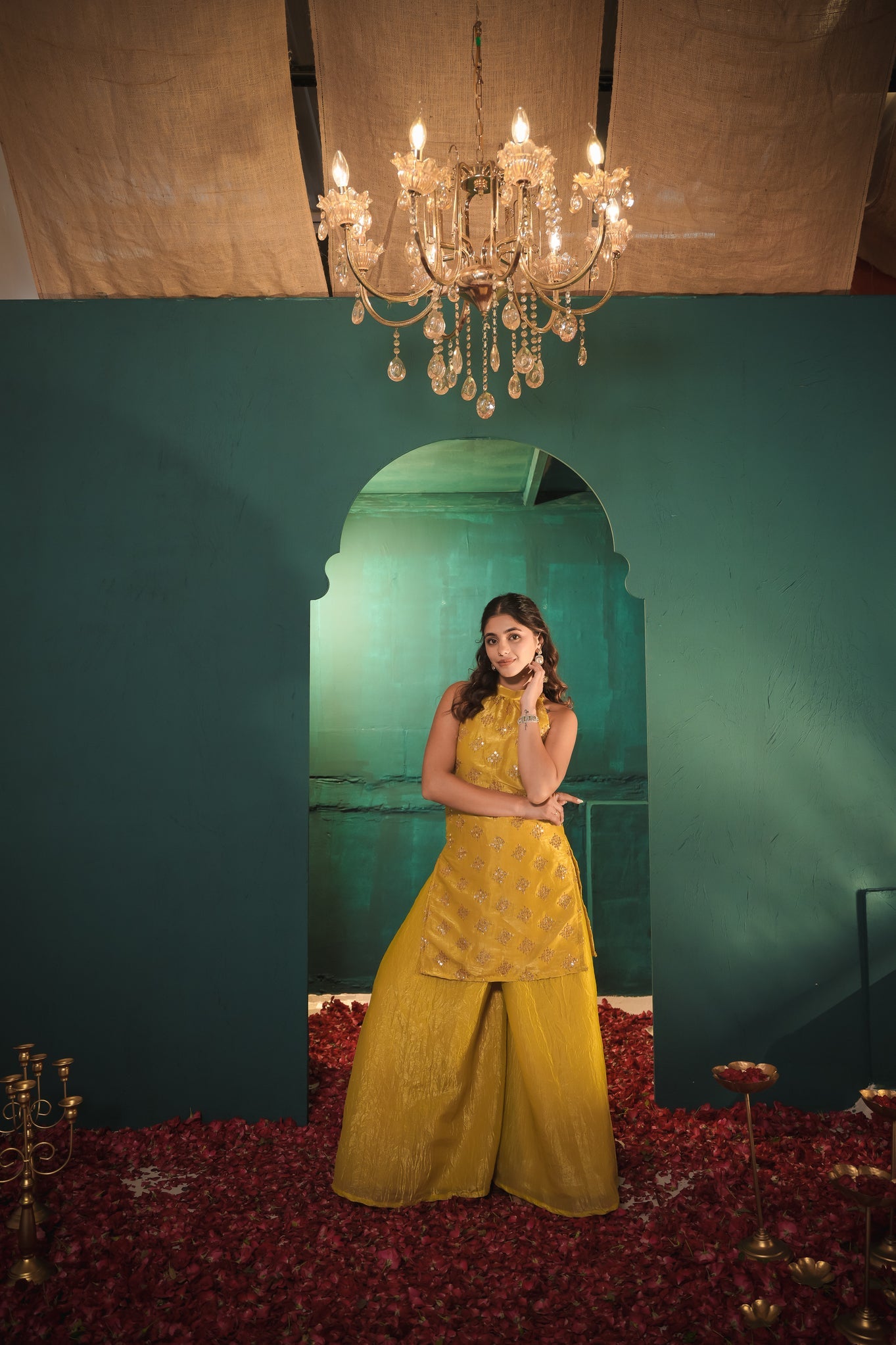 Mona Darling Yellow Hand Work Suit Set