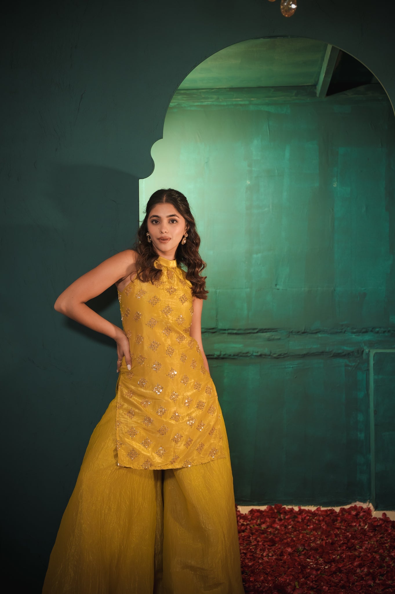 Mona Darling Yellow Hand Work Suit Set