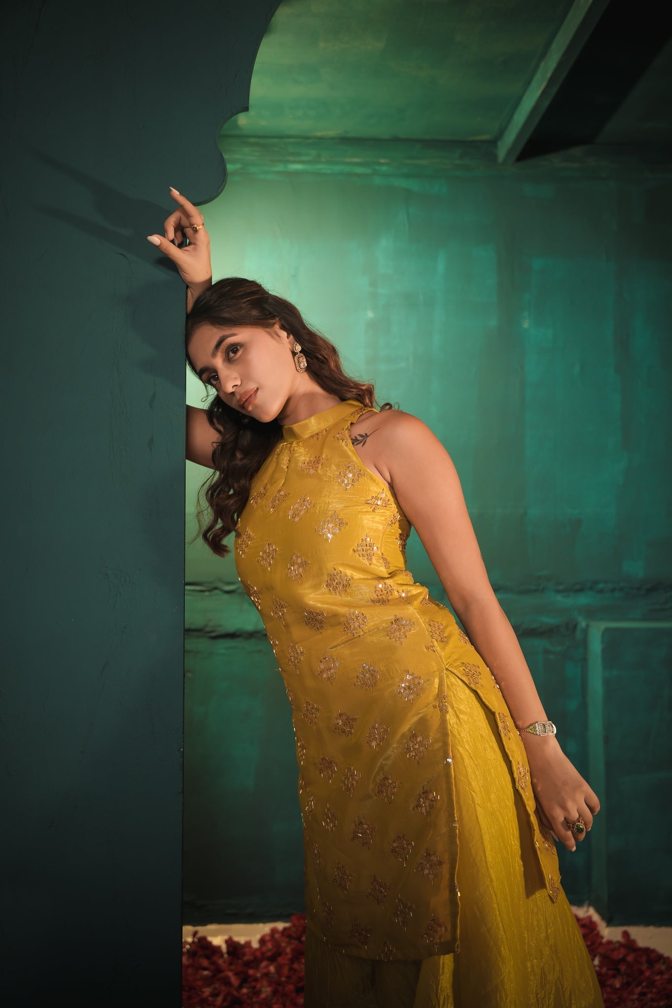 Mona Darling Yellow Hand Work Suit Set