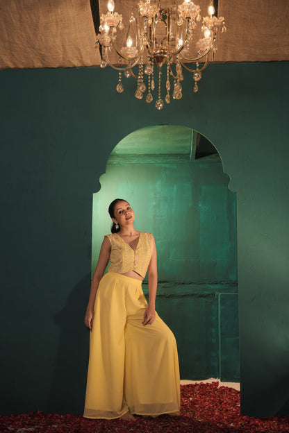 Poo Pastel Yellow Koti & Palazzo Set