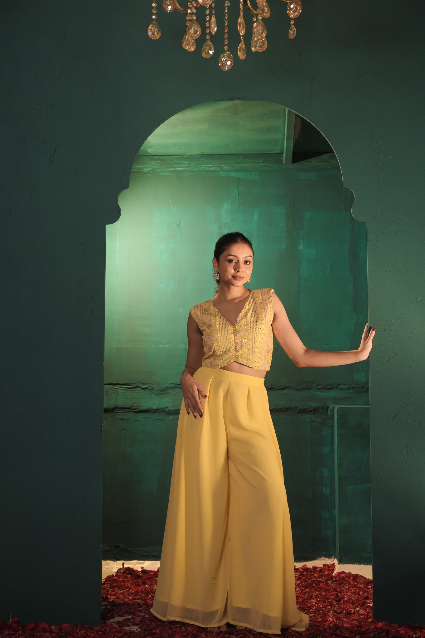 Poo Pastel Yellow Koti & Palazzo Set