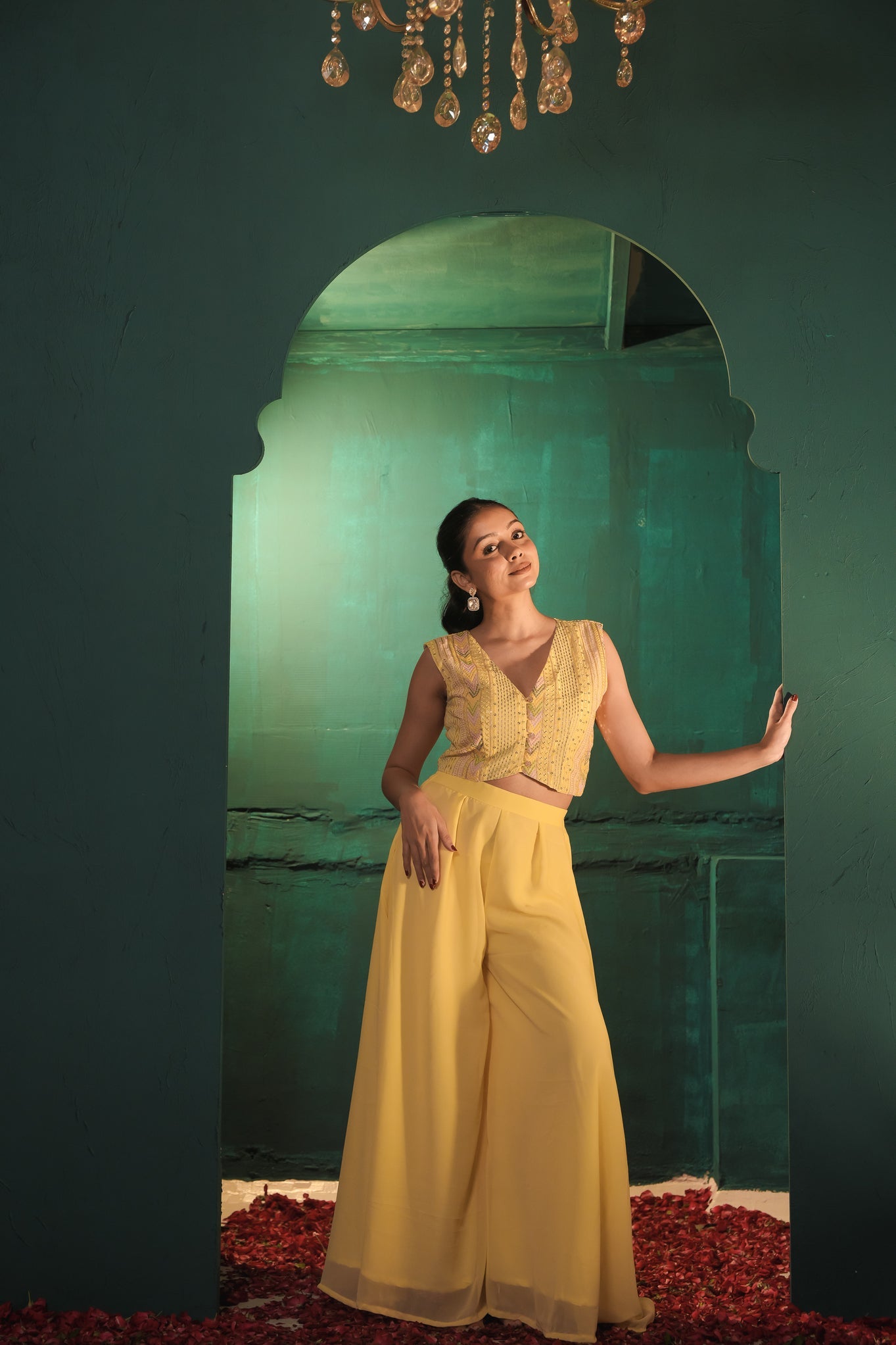 Poo Pastel Yellow Koti & Palazzo Set