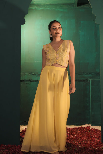 Poo Pastel Yellow Koti & Palazzo Set