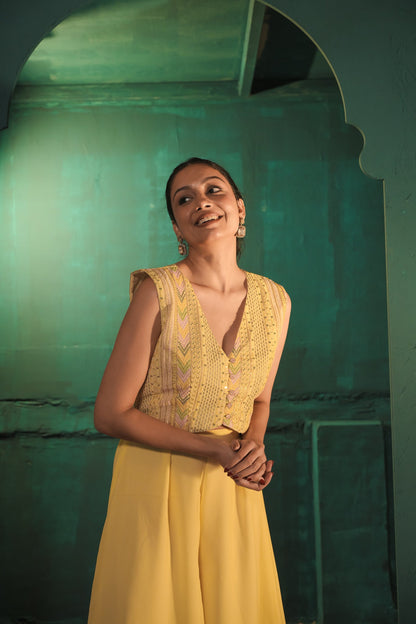 Poo Pastel Yellow Koti & Palazzo Set