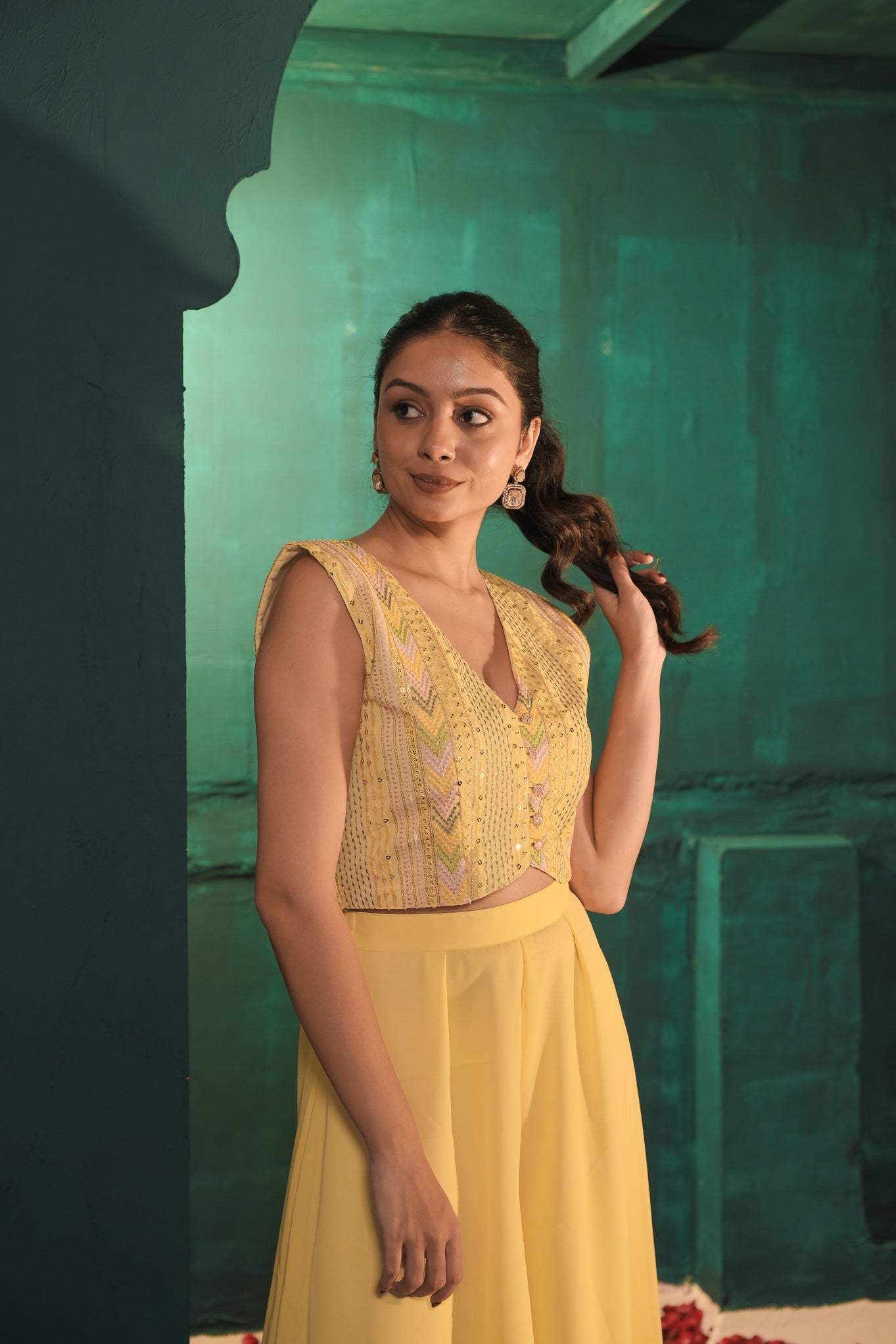 Poo Pastel Yellow Koti & Palazzo Set