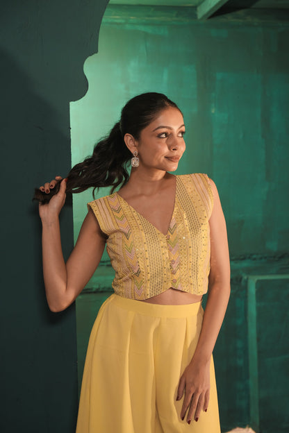 Poo Pastel Yellow Koti & Palazzo Set