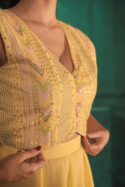 Poo Pastel Yellow Koti & Palazzo Set