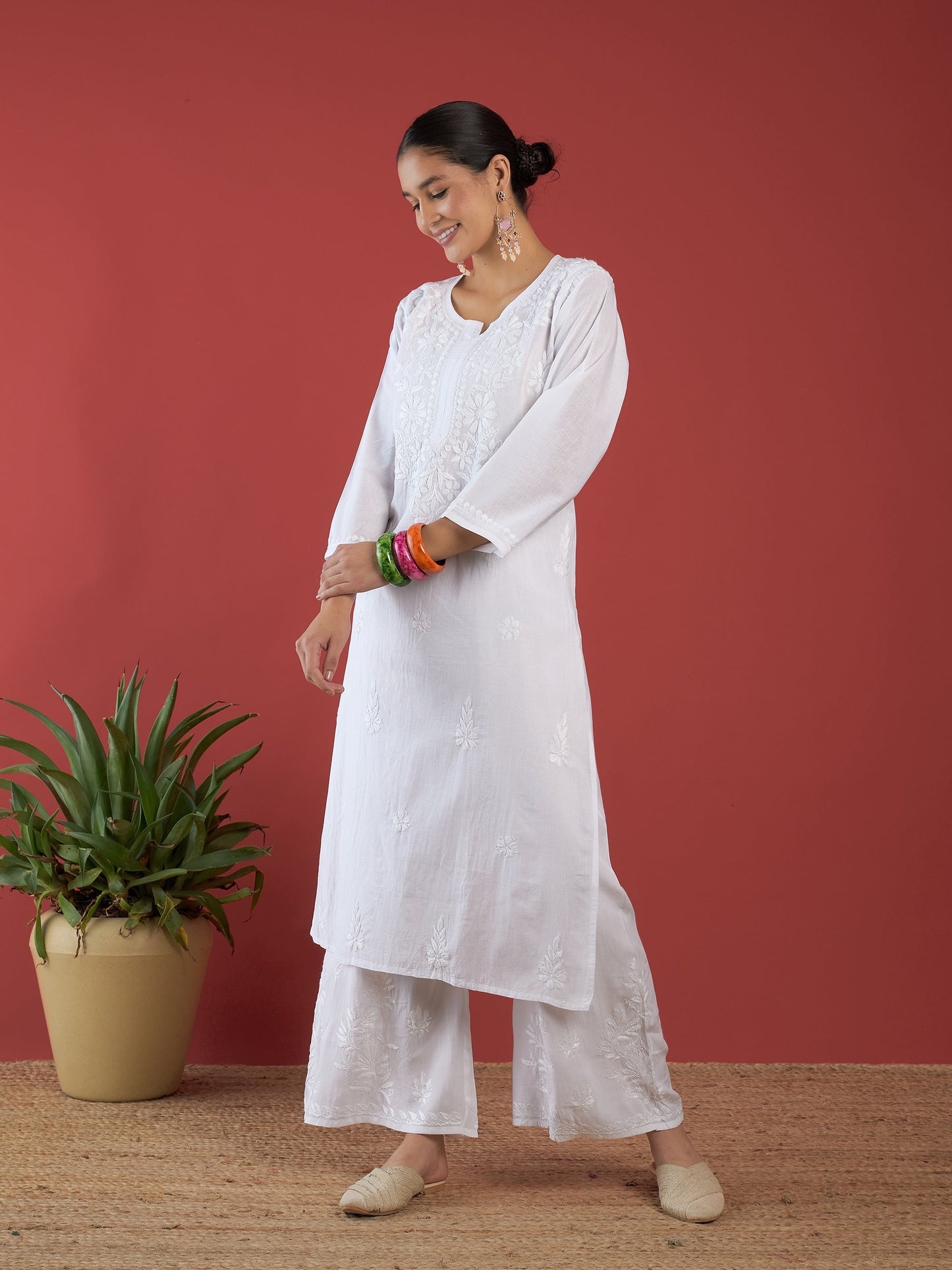 Aleena White Straight Chikanakri Kurta