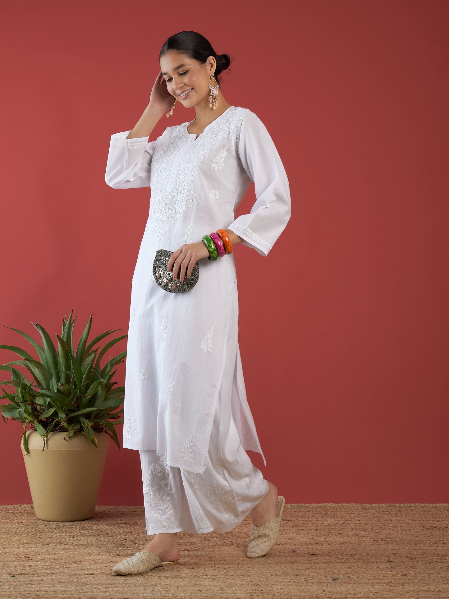 Aleena White Straight Chikanakri Kurta