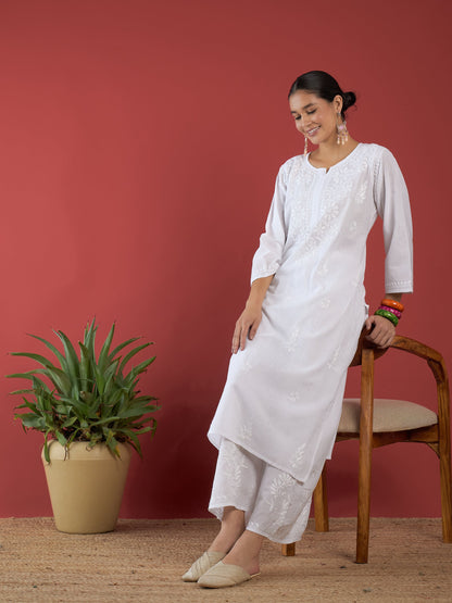Aleena White Straight Chikanakri Kurta