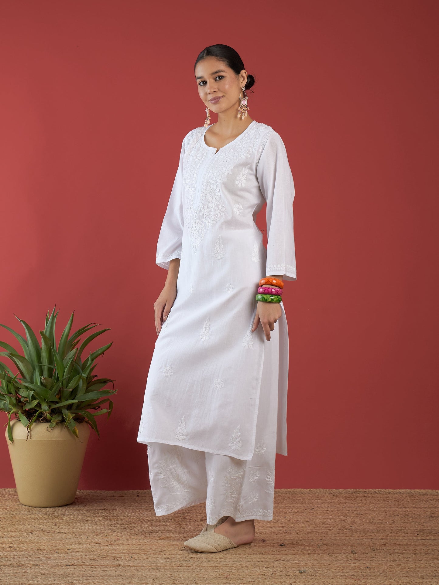 Aleena White Straight Chikanakri Kurta
