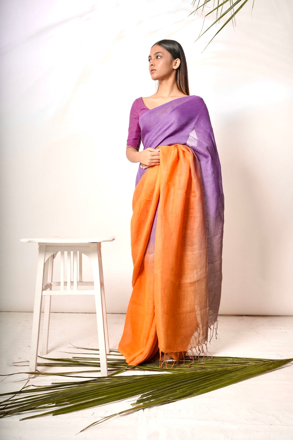 Dual Color Handloom Linen Saree