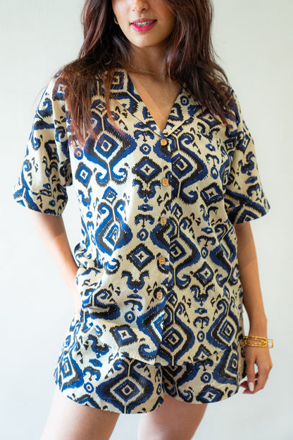 Ikkat Print Shirt and Shorts Co-ord Set