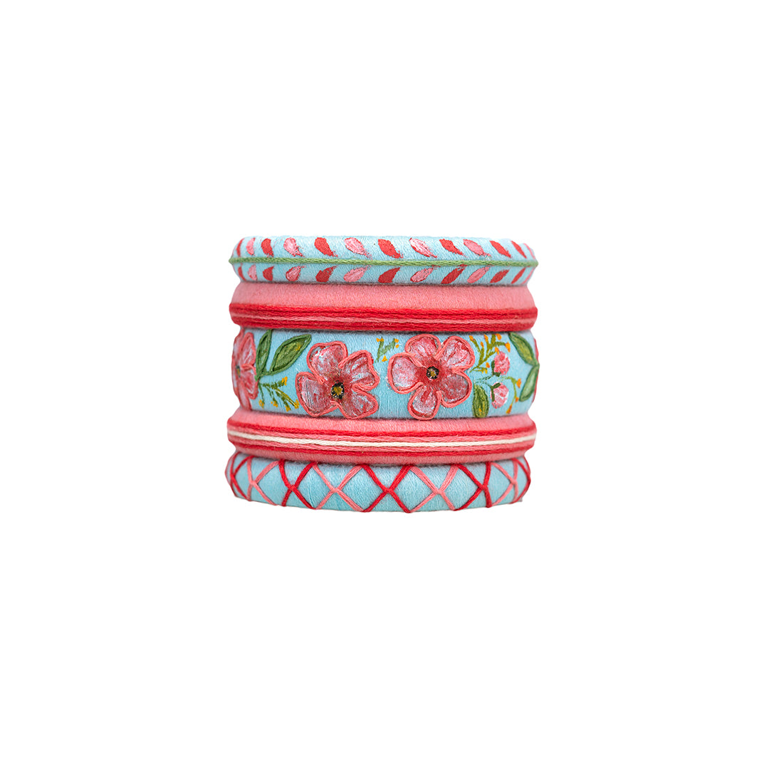 Kalyani Peach Periwinkle Hand Painted Thread Bangle Set