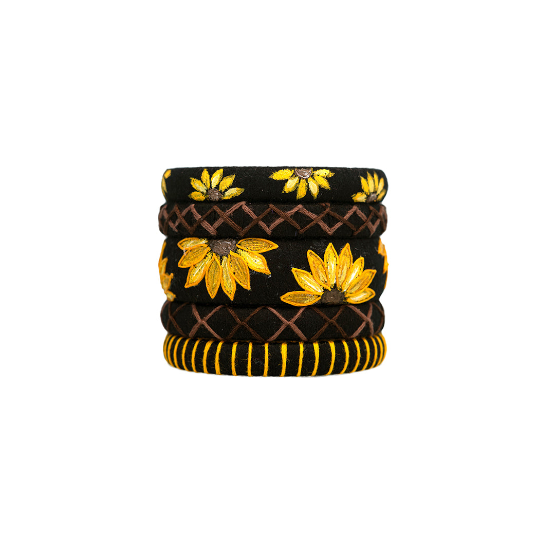 Varda Hand-painted Sunflower Bangle Set