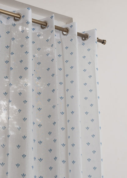 Light Filtering - Indigo Aniseed Floral Cotton Sheer Curtain